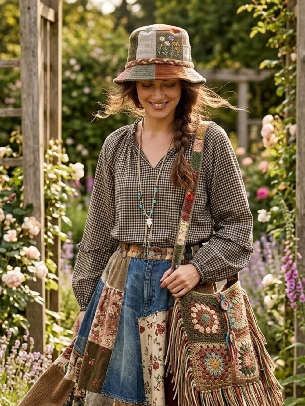 Peasant/cottagecire dainty check Ruffle blouse w prairie country granny vibe